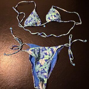 L.A. Hearts Blue Floral String Bikini
